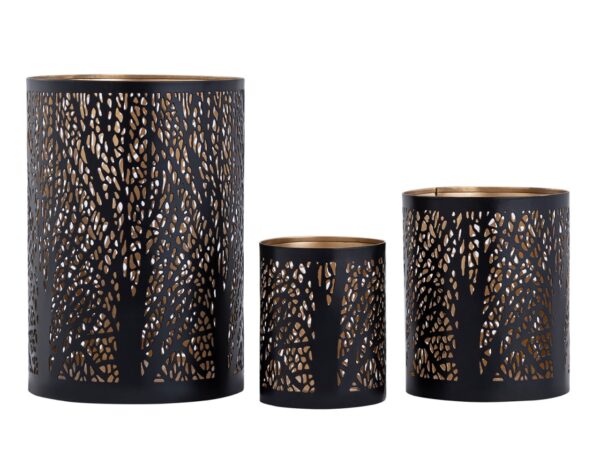 Lot de 3 lanternes Masterbox 12x bougeoir 3 pièces Photophore forêt rond noir doré – Image 5