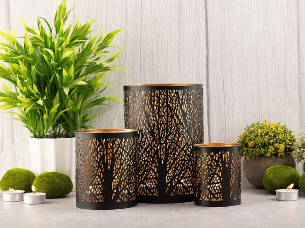 Lot de 3 lanternes Masterbox 12x bougeoir 3 pièces Photophore forêt rond noir doré – Image 7