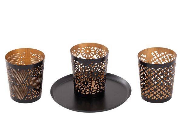 Bougeoir lot de 3 bougeoirs Crète photophore rond noir doré – Image 4