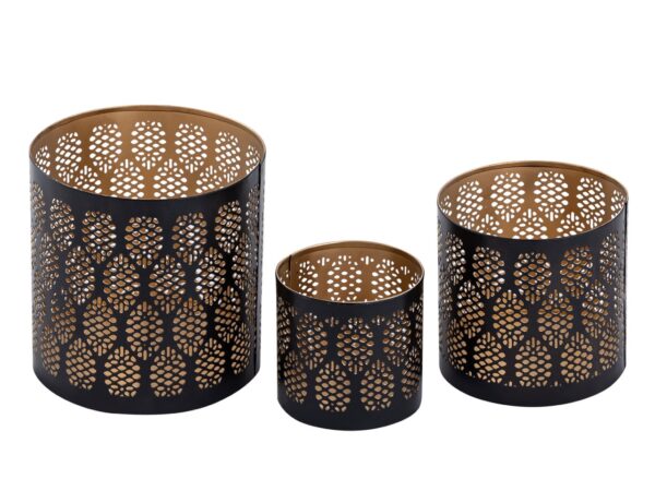 Lot de 3 bougeoirs photophores lanternes orientales ronds noir doré – Image 3