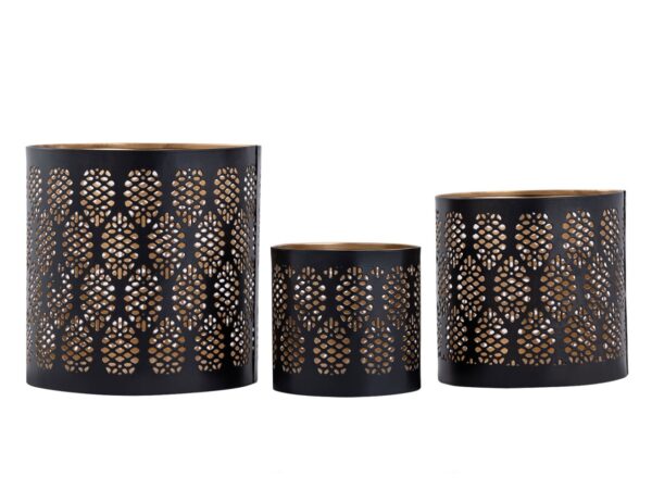 Lot de 3 bougeoirs photophores lanternes orientales ronds noir doré – Image 4