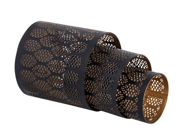 Lot de 3 bougeoirs photophores lanternes orientales ronds noir doré – Image 5