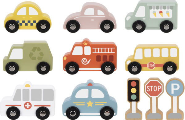 Toy vehicles Ensemble de véhicules et de panneaux de signalisation en bois 12 pièces - Tooky Toy – Image 10