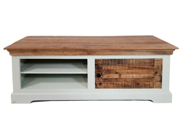 Meuble TV bas meuble TV L 114 H 45 cm meuble TV en bois massif Ibiza blanc bois de manguier massif