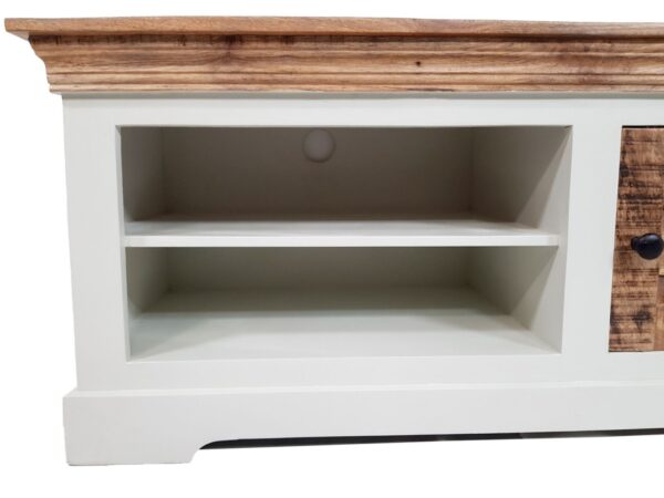 Meuble TV bas meuble TV L 114 H 45 cm meuble TV en bois massif Ibiza blanc bois de manguier massif – Image 2