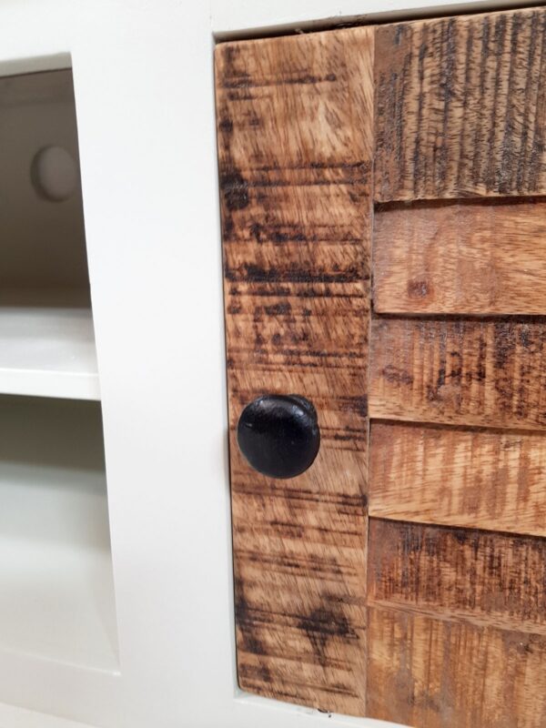 Meuble TV bas meuble TV L 114 H 45 cm meuble TV en bois massif Ibiza blanc bois de manguier massif – Image 4
