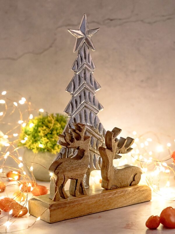 Figurine décorative Sapin de Noël avec cerf 20x31cm Masterbox 8 pièces Décoration de Noël en aluminium – Image 2
