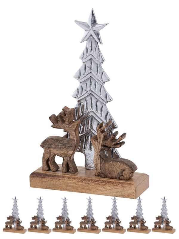Figurine décorative Sapin de Noël avec cerf 20x31cm Masterbox 8 pièces Décoration de Noël en aluminium