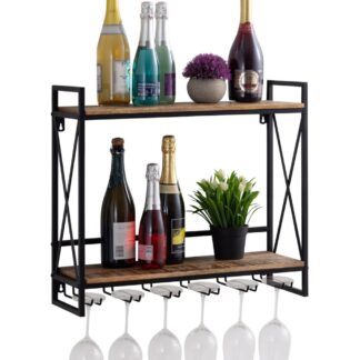 Casier à vin en bois home bar casier à bouteilles 60x45x25cm cadre métal bois de manguier de Rio