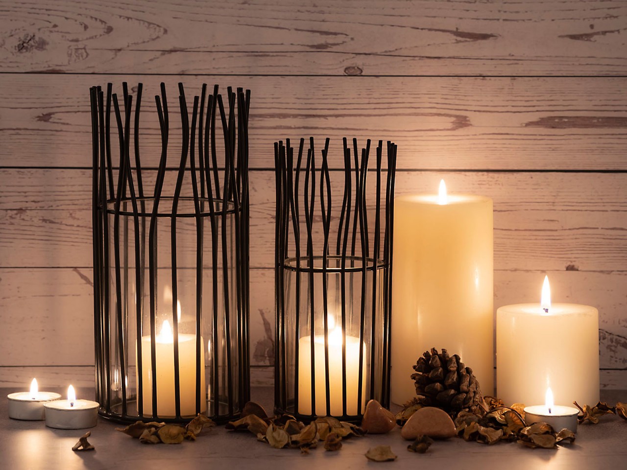 Lanterne set de 8 pièces 2 x 4 bougeoirs VE photophore Loft noir ou argent bougeoir – Image 4