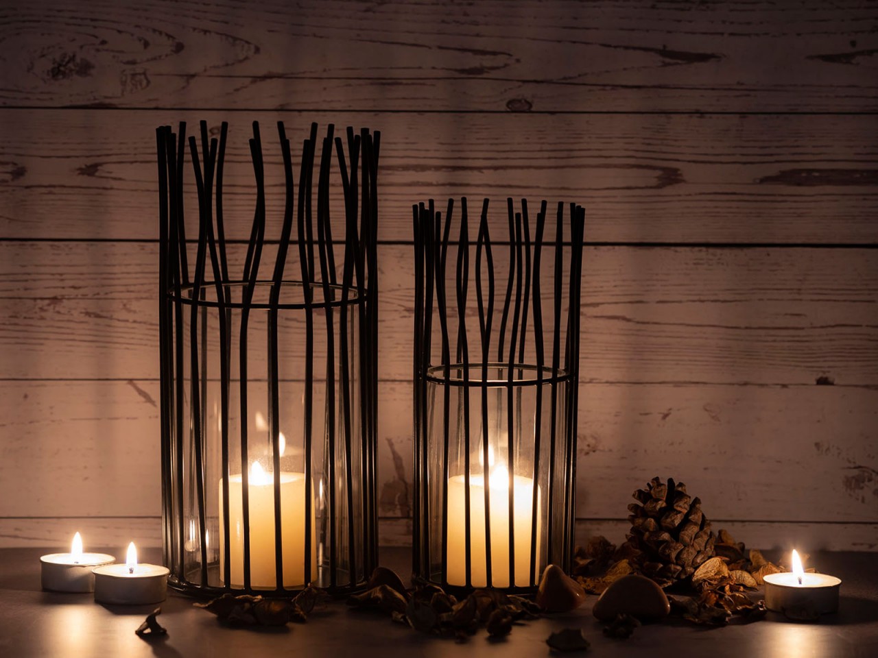 Lanterne set de 8 pièces 2 x 4 bougeoirs VE photophore Loft noir ou argent bougeoir – Image 5