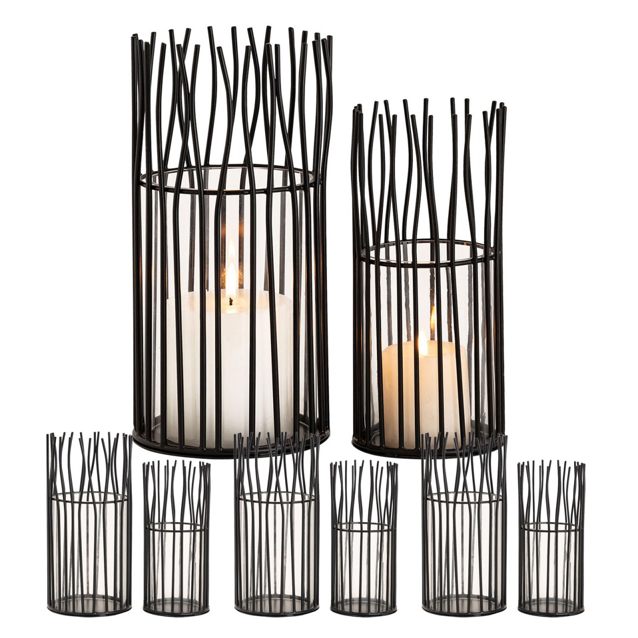 Lanterne set de 8 pièces 2 x 4 bougeoirs VE photophore Loft noir ou argent bougeoir