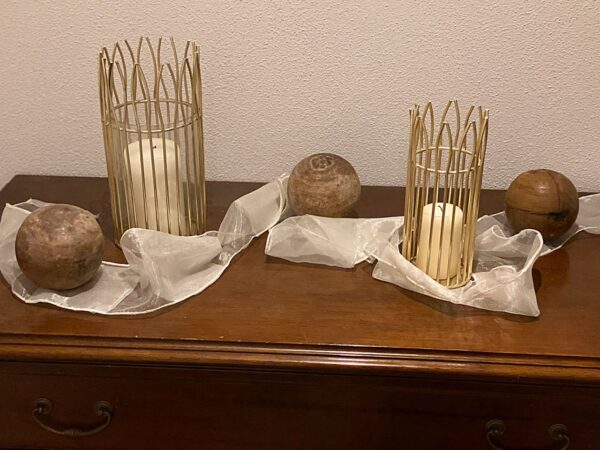 Ensemble de lanternes romantiques en 2 pièces avec insert en verre rond dans une élégante structure en fil de fer, noir ou doré – Image 4