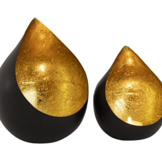 Set de photophores 2 pièces Romy bougeoir forme goutte noir mat intérieur plaqué or