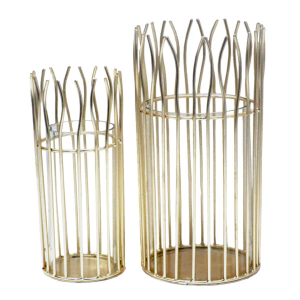 Ensemble de lanternes romantiques en 2 pièces avec insert en verre rond dans une élégante structure en fil de fer, noir ou doré