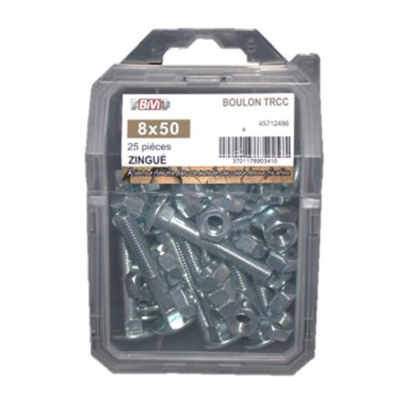 Boulon tête ronde collé carré (TRCC) Zingué - Coque de 20 pièces - 8 x 60 mm- Vendu par 4