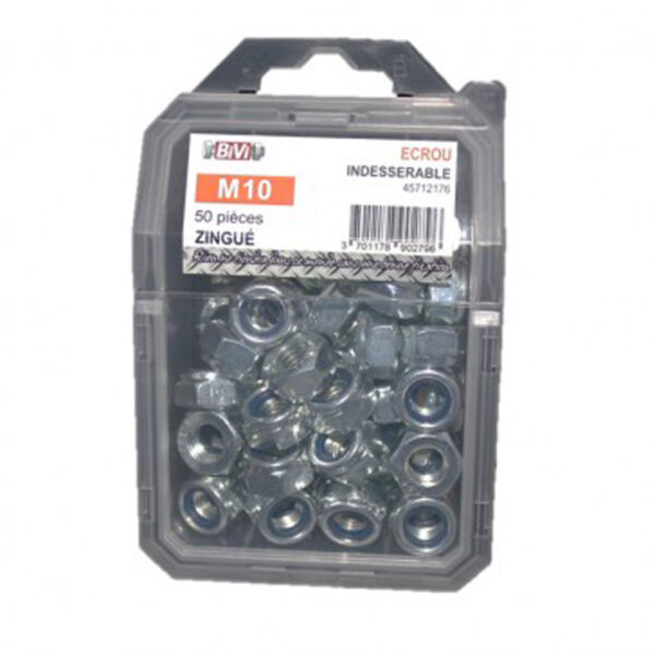 Écrou indesserrable DIN 985 Classe I8I Zingué - Coque de 40 pièces - 12 mm- Vendu par 4