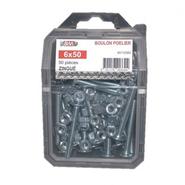 Boulon poêlier tête ronde large fendue en croix NFE 25129 ISO 4032 Zingué 8 x 40 mm - Coque de 25 pièces- Vendu par 4