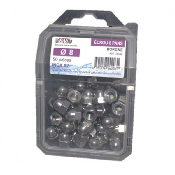 Écrou borgne DIN 1587 Inox A2 - Coque de 10 pièces - Diamètre 16 mm- Vendu par 4