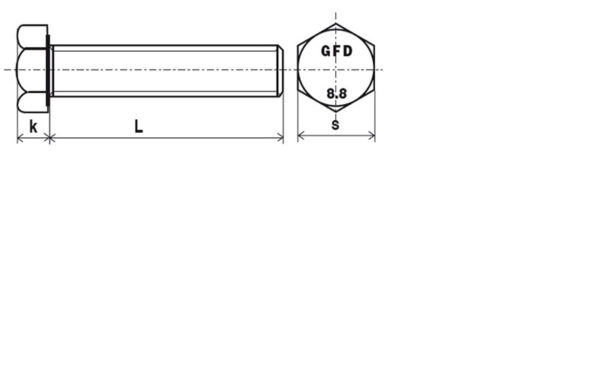 Vis tête hexagonale totalement filetée classe 8.8 Zingué CR3 200HBS ou bichromaté - 8 x 45 mm- Vendu par 200 – Image 2