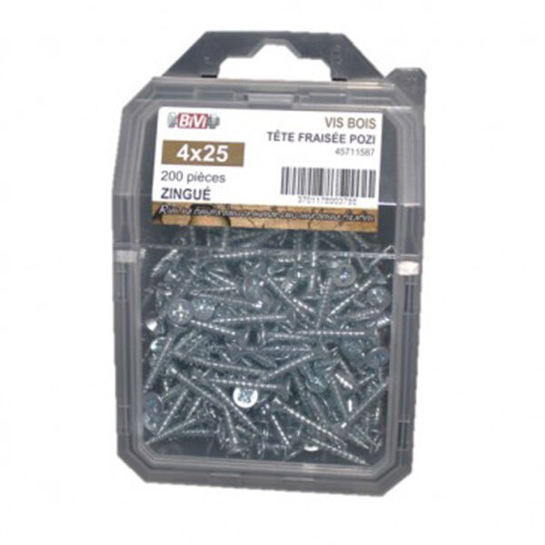 Vis pour panneaux agglomérés tête fraisée Pozidriv® Zingué - Coque de 200 pièces - 3 x 25 mm- Vendu par 4