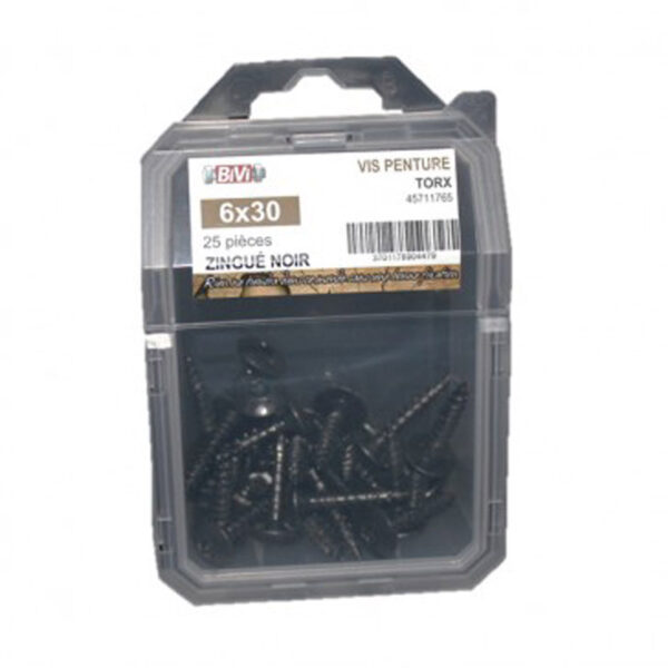 Vis pour penture Torx® Zingué noir - Coque de 25 pièces - 6 x 40 mm- Vendu par 4