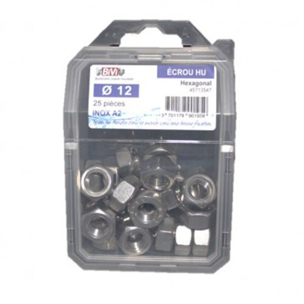 Écrou hexagonal HU DIN 934 Inox A2 - Coque de 100 pièces - Diamètre 5 mm- Vendu par 4