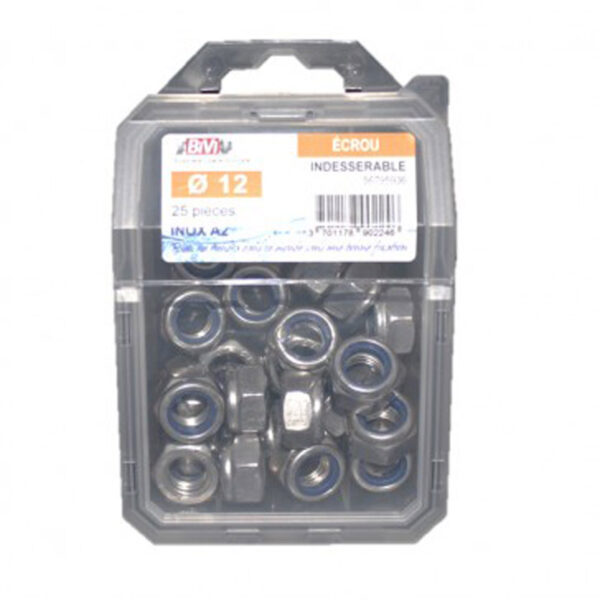Écrou indesserrable DIN 985 Inox A2 - Coque de 25 pièces - Diamètre 10 mm- Vendu par 4