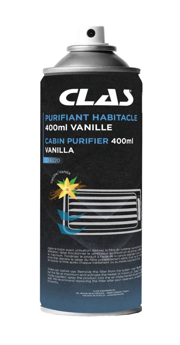 Purifiant habitacle 400ml vanilleSpray purifiant conduits d'air et habitacle 400ml vanille - CO 6220 - CLAS Equipements