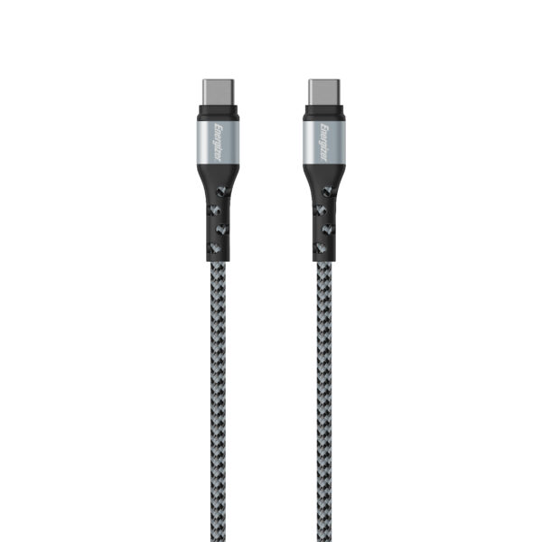 Câble métal / nylon tressé - USB-C/USB-C - 2m - silver Energizer