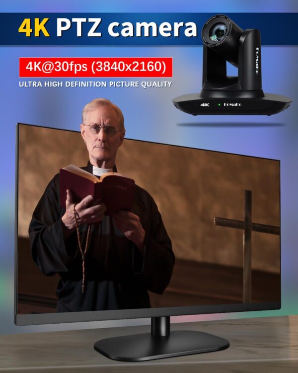 Caméra PTZ 4K HDMI FoMaKo, suivi automatique par IA, zoom optique 4K 20X, USB 3.0 LAN, pour événements religieux, conférences, éducation, culte, K20UH - K20UH – Image 4