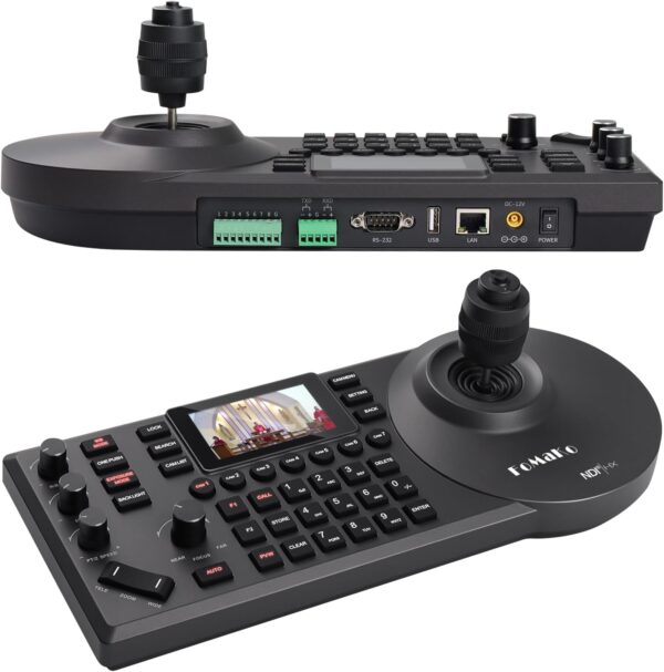 FoMaKo Contrôleur de caméra NDI PTZ 3" LCD d'aperçu, clavier de contrôleur de caméra NDI avec joystick 4D pour Church Live (licence NDI incluse) KC608N - KC608N