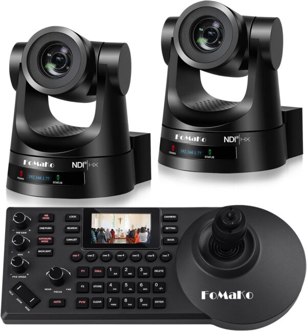 Caméra PTZ FoMaKo NDI (certifiée NDI 6 et NDI HX3), suivi automatique par IA, zoom optique 20x, PoE, HDMI, pour le culte, contrôleur PTZ, BN202 (pack PTZ KN20Ax2 + KC608) - BN202