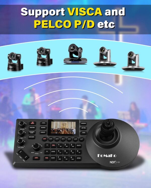 FoMaKo Contrôleur de caméra NDI PTZ 3" LCD d'aperçu, clavier de contrôleur de caméra NDI avec joystick 4D pour Church Live (licence NDI incluse) KC608N - KC608N – Image 4