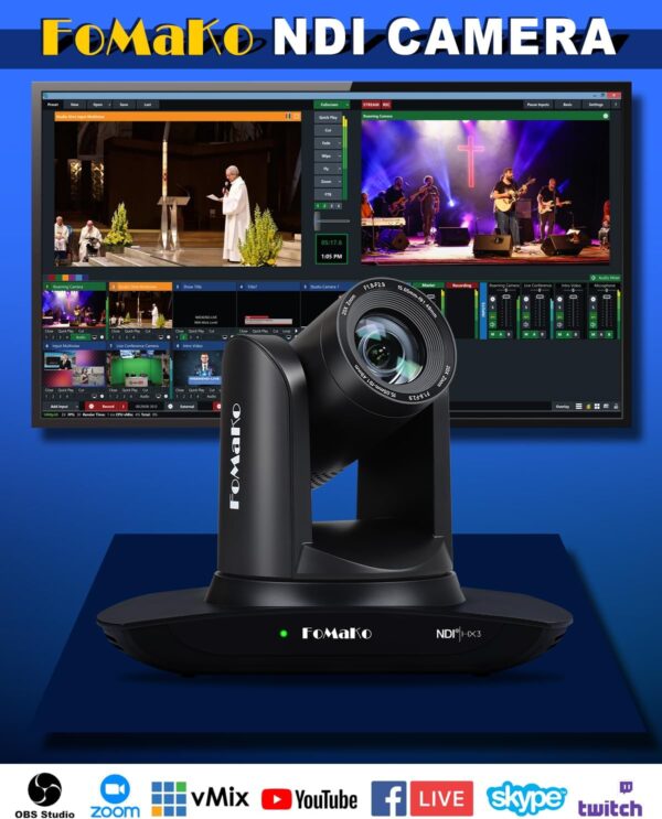 FoMaKo Caméra NDI, caméra HDMI PTZ à suivi automatique AI, zoom optique 20x LAN USB3.0, caméra HDMI pour les services religieux, l'éducation au culte, PoE 1080P60 (prise en charge NDI 6 et NDI HX3) FMK20UH NDI-B (noir) - FMK20UH NDI-B – Image 3