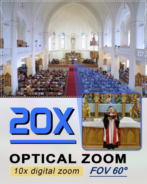 FoMaKo Caméra NDI, caméra HDMI PTZ à suivi automatique AI, zoom optique 20x LAN USB3.0, caméra HDMI pour les services religieux, l'éducation au culte, PoE 1080P60 (prise en charge NDI 6 et NDI HX3) FMK20UH NDI-B (noir) - FMK20UH NDI-B – Image 4