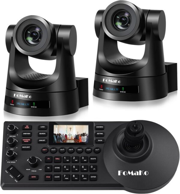 Caméra PTZ FoMaKo HDMI, zoom optique 20x, suivi automatique IA PoE, pour le culte, contrôleur de caméra PTZ (BH202 PTZ Bundle FMK20SDIx2 + KC608) - BH202
