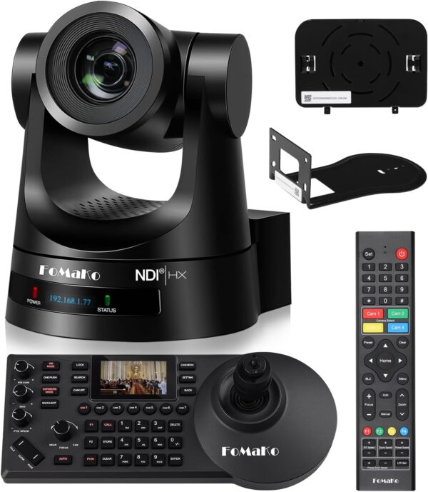 FoMaKo NDI PTZ Camera Bundle AI Suivi automatique (certifié NDI 6 et NDI HX3), caméra PTZ HDMI PoE à zoom optique 20X pour le culte de l'église, contrôleur PTZ, BN201 (NDI PTZ Bundle KN20A + KC608) – BN201