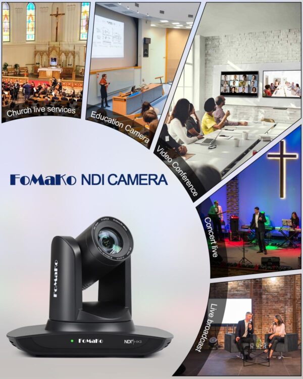 FoMaKo Caméra NDI, caméra HDMI PTZ à suivi automatique AI, zoom optique 20x LAN USB3.0, caméra HDMI pour les services religieux, l'éducation au culte, PoE 1080P60 (prise en charge NDI 6 et NDI HX3) FMK20UH NDI-B (noir) - FMK20UH NDI-B – Image 5