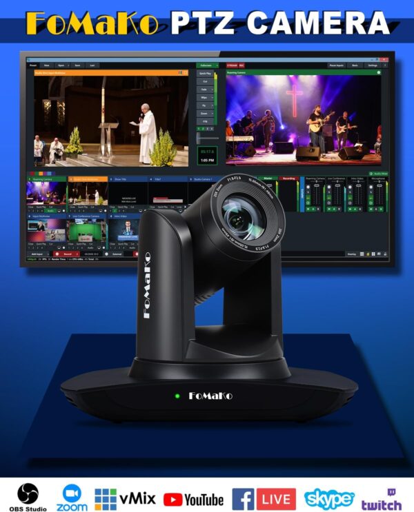 Caméra PTZ HDMI FoMaKo AI à suivi automatique, zoom optique 20x, caméra IP USB 3.0 HDMI pour services religieux, culte, éducation, PoE 1080P60 FMK12UH Pro(20x)-B Noir - FMK12UH Pro(20x)-B – Image 3