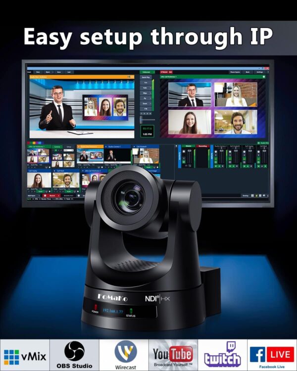 FoMaKo NDI PTZ Camera Bundle AI Suivi automatique (certifié NDI 6 et NDI HX3), caméra PTZ HDMI PoE à zoom optique 20X pour le culte de l'église, contrôleur PTZ, BN201 (NDI PTZ Bundle KN20A + KC608) – BN201 – Image 3