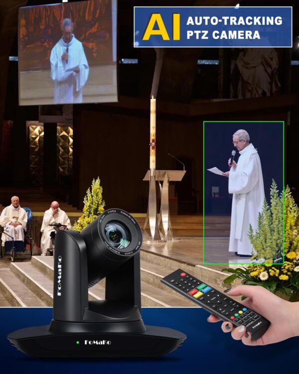 Caméra PTZ HDMI FoMaKo AI à suivi automatique, zoom optique 20x, caméra IP USB 3.0 HDMI pour services religieux, culte, éducation, PoE 1080P60 FMK12UH Pro(20x)-B Noir - FMK12UH Pro(20x)-B – Image 2