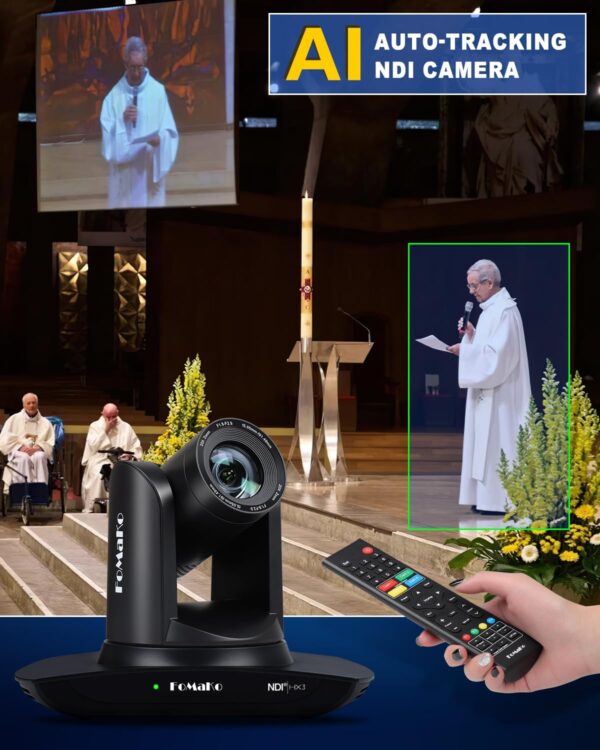 FoMaKo Caméra NDI, caméra HDMI PTZ à suivi automatique AI, zoom optique 20x LAN USB3.0, caméra HDMI pour les services religieux, l'éducation au culte, PoE 1080P60 (prise en charge NDI 6 et NDI HX3) FMK20UH NDI-B (noir) - FMK20UH NDI-B – Image 2