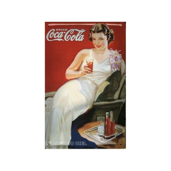 Plaque métal publicitaire 20x30cm bombée en relief : Pin Up Coca Cola.