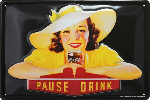 Plaque métal publicitaire 20x30cm bombée en relief : Girl Coca cola. – Image 2
