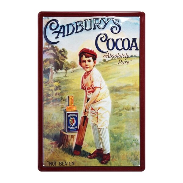 Plaque métal publicitaire 20 x 30 cm bombée et relief : Cadbury's Cocoa