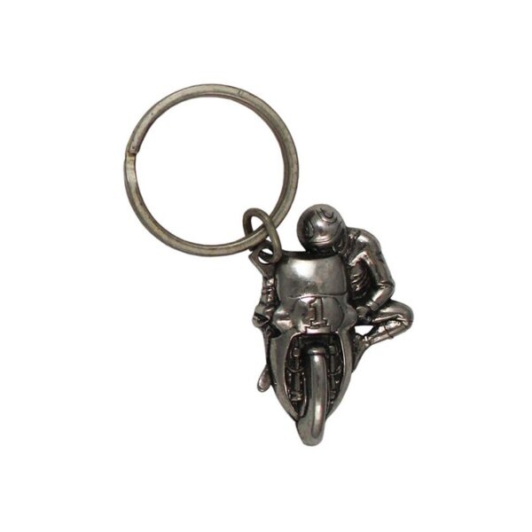 Porte-clés nickelé Moto de face.