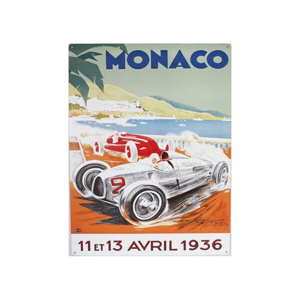 Plaque métal publicitaire 30 x 40 cm : Monaco Grand Prix 1936