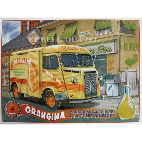 plaque métal publicitaire 30x40cm bombée en relief : Camionnette Citroën Orangina