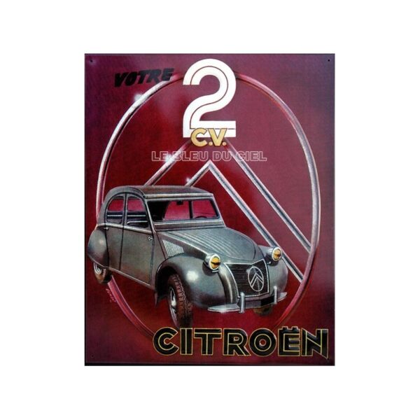 plaque métal publicitaire 30x40cm relief : 2cv Citroën